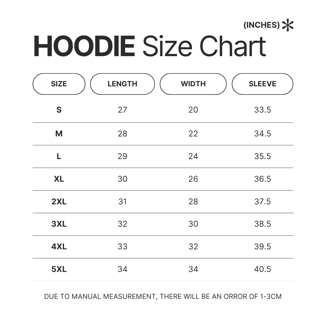 Hoodie Size Chart - Dungeons and Dragons Store