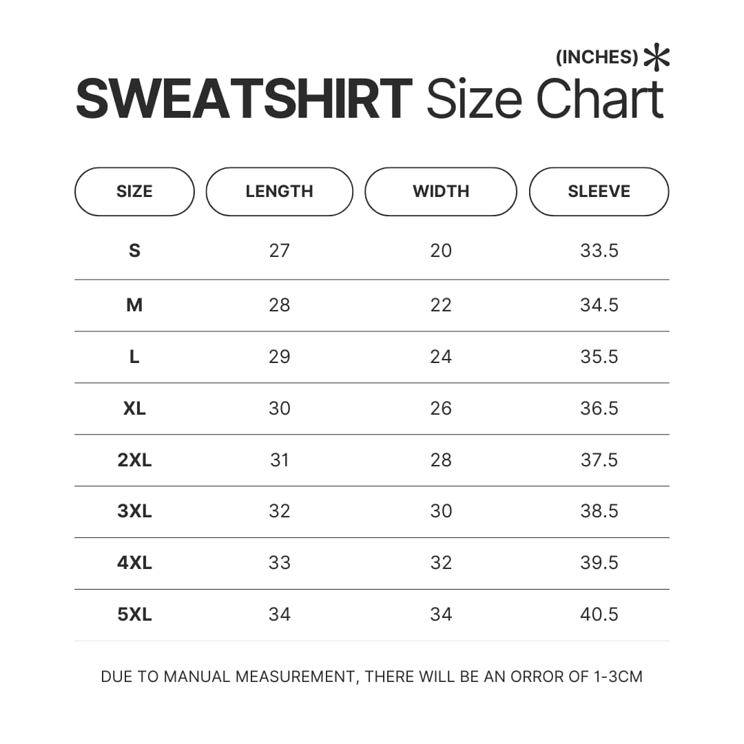 Sweatshirt Size Chart - Dungeons and Dragons Store