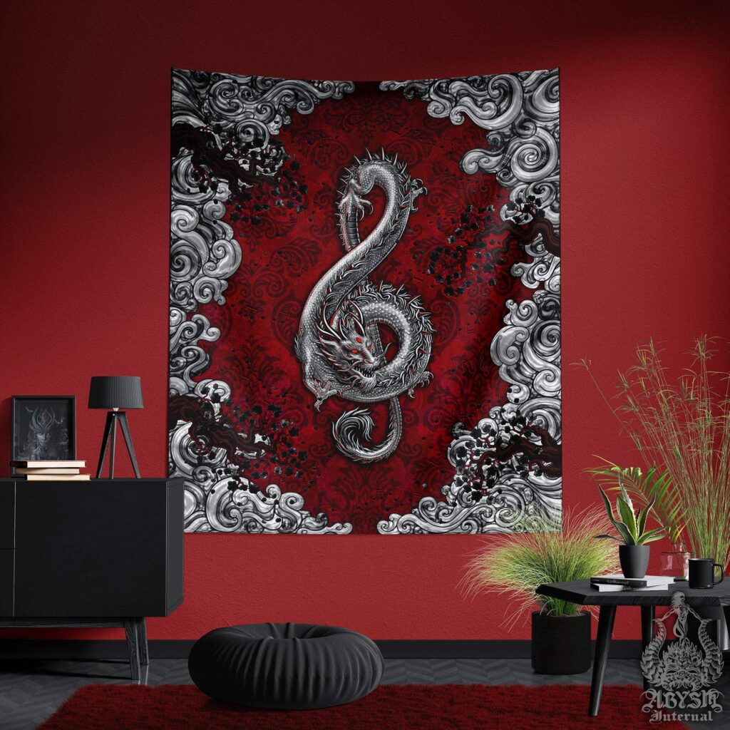 abysm internal dragon tapestry music art treble clef goth decor gothic - Dungeons and Dragons Store