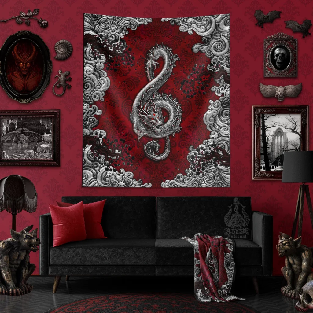 abysm internal dragon tapestry music art treble clef goth decor gothic - Dungeons and Dragons Store