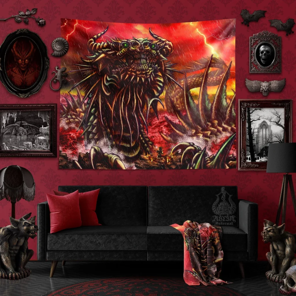 abysm internal leviathan tapestry demon art satanic decor dragon serpent 2 colors - Dungeons and Dragons Store