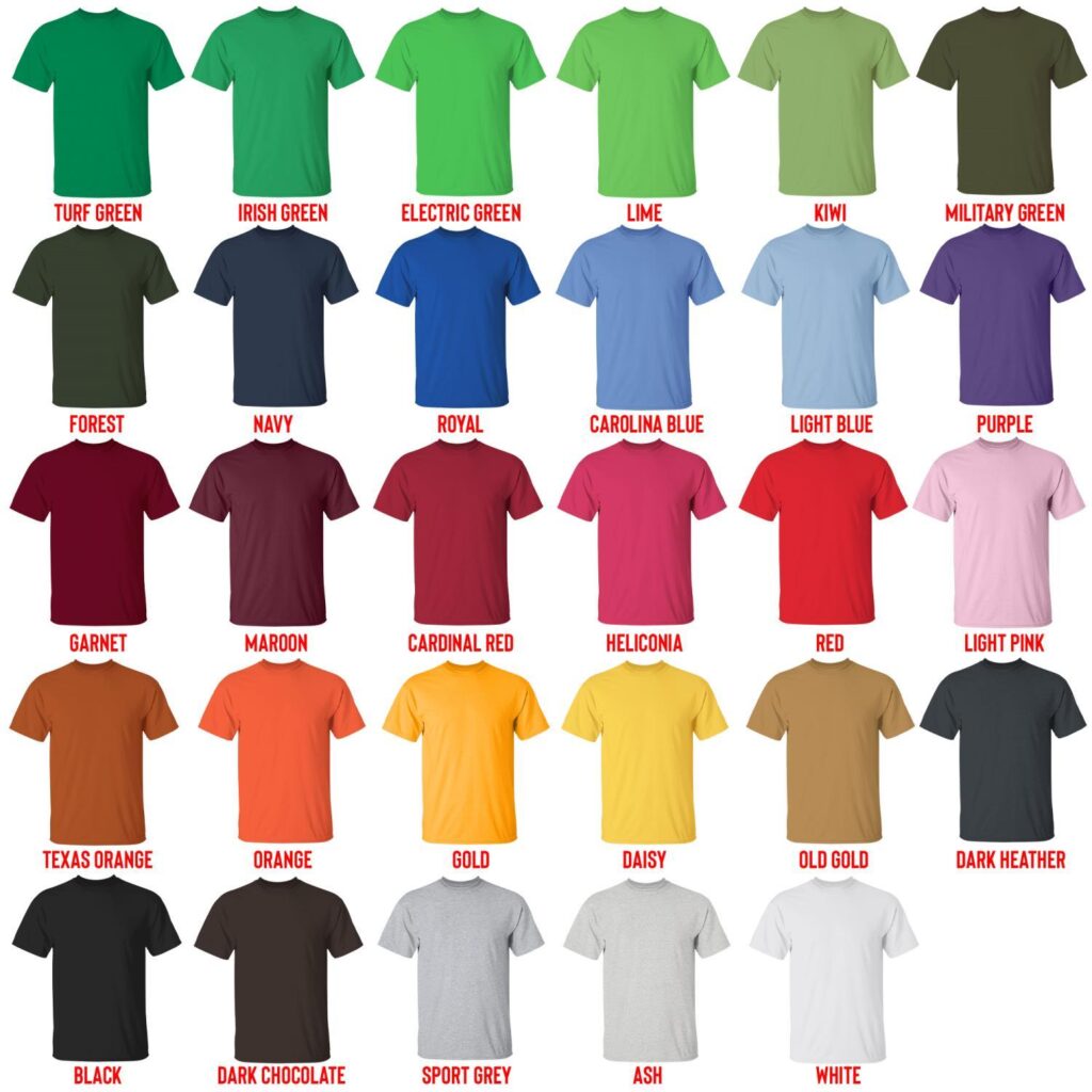 t shirt color chart 1 - Dungeons and Dragons Store