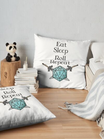 Dungeons And Dragons - Eat Sleep Roll Repeat Throw Pillow Official Dungeons And Dragons Merch