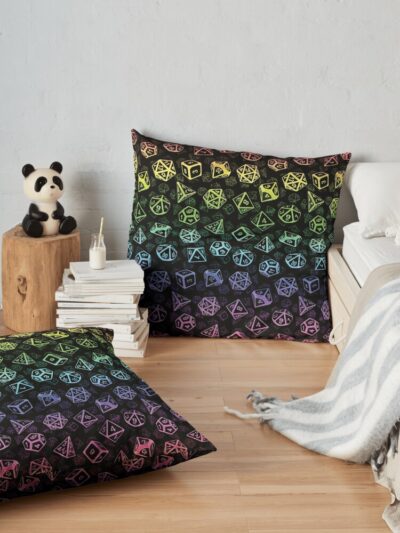 D20 Dice Set Pattern (Rainbow) Throw Pillow Official Dungeons And Dragons Merch