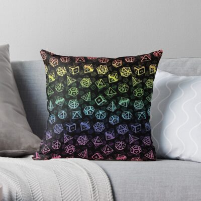 D20 Dice Set Pattern (Rainbow) Throw Pillow Official Dungeons And Dragons Merch