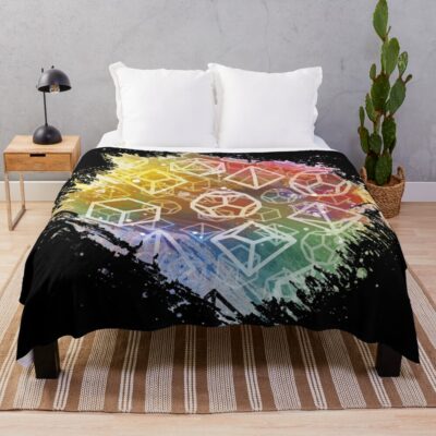 D20 Dice: Watercolor Rainbow Throw Blanket Official Dungeons And Dragons Merch